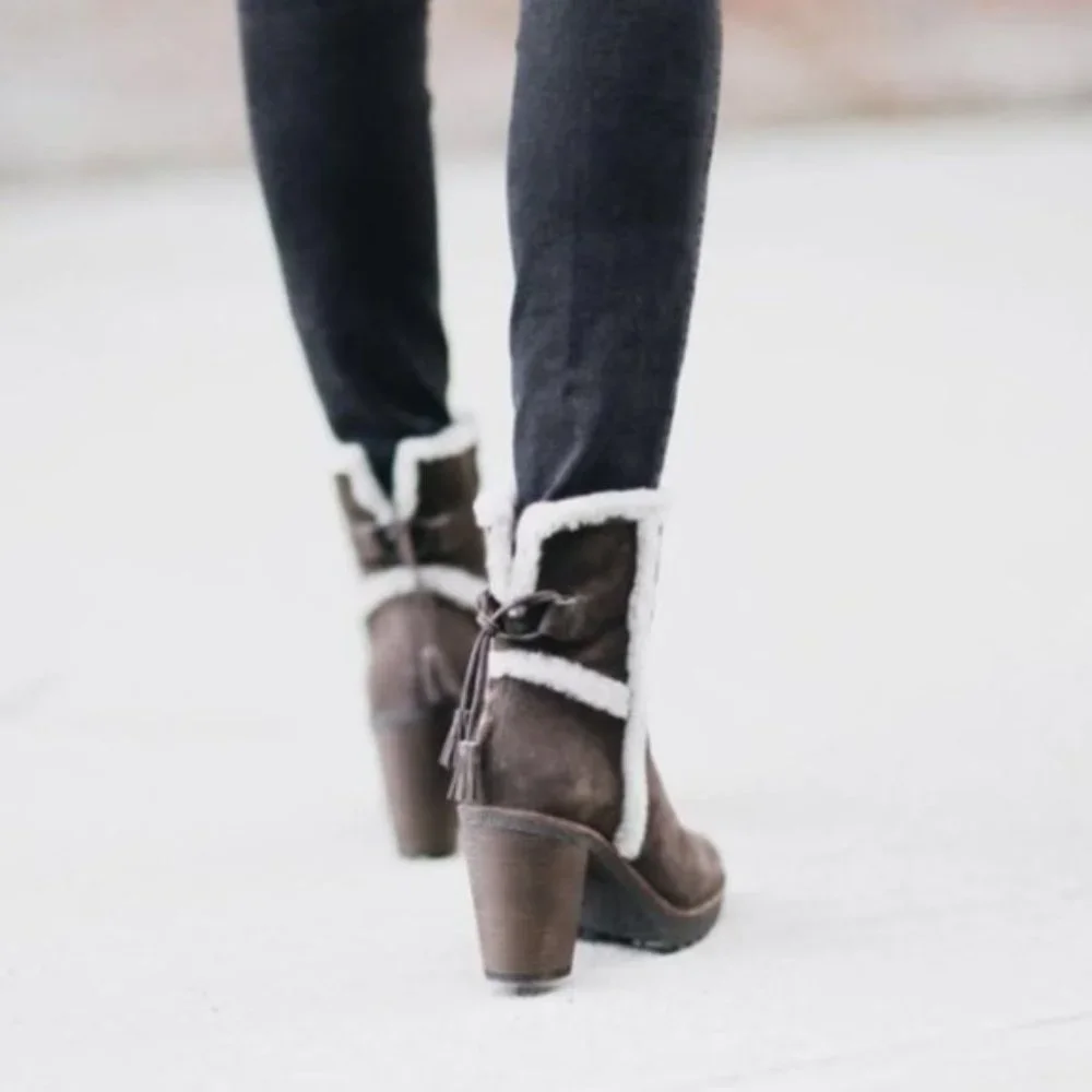 $479 Frye Jen Shearling Fur Beige/Tan Short Real Suede Heeled Zip Up AnkleBootie - Picture 4 of 16